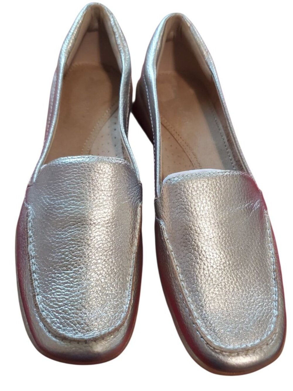 Easy Spirit Seabide Womens Leather Loafers W/Cushioned Silver Metallic Size 8M - Picture 2 of 13